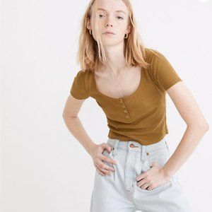 Madewell Ribbed Henley High-Crop Tee - S